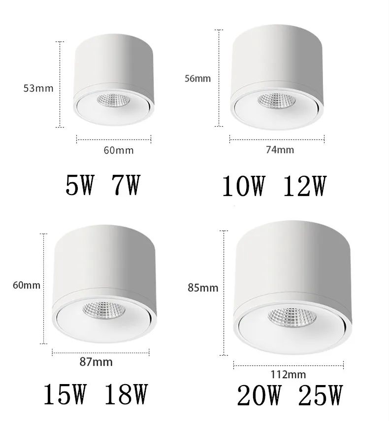 Luz LED de techo montada en superficie regulable, 7W, 12W, 15W, 18W, lámpara COB negra, punto de luz de fondo giratorio para el hogar