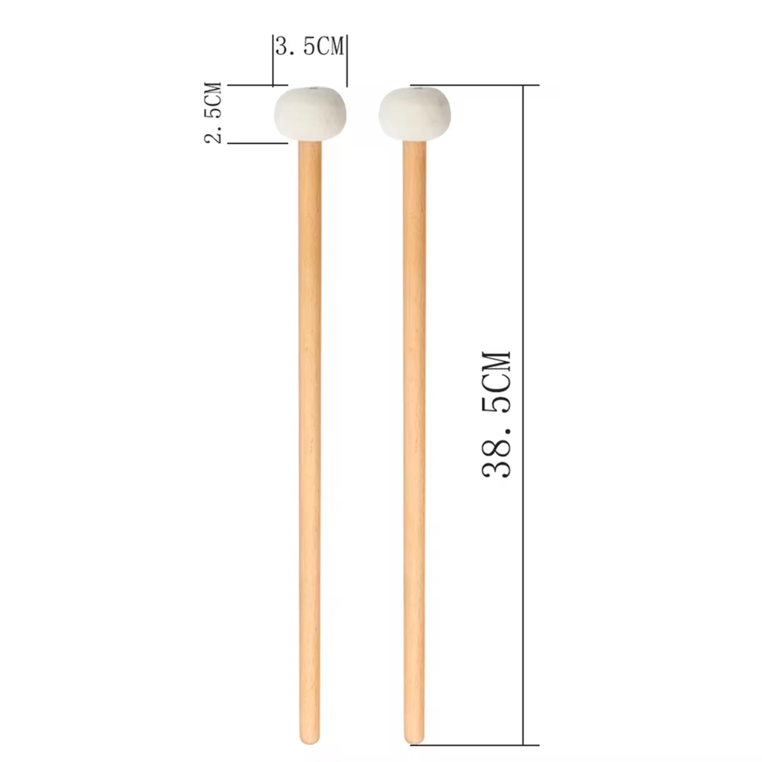New 1 Pair Felt Mallets Drum Sticks with Wood Handle Percussion Instrument White