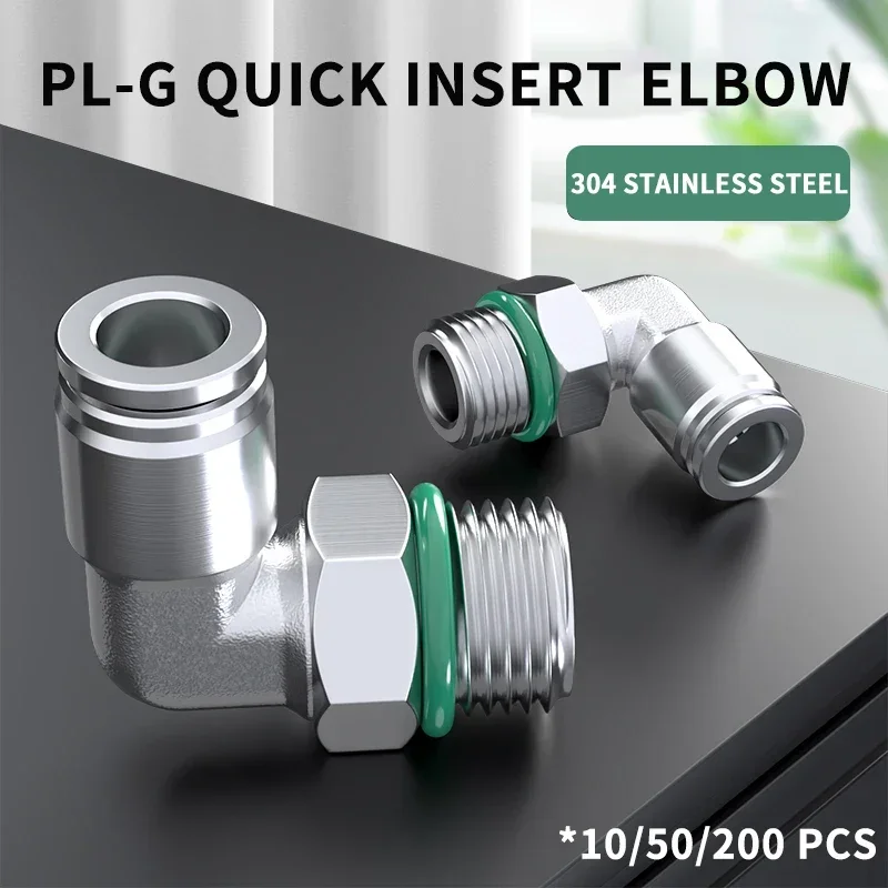 

10/50/200PCS PL-G Threaded 304 Stainless Steel Pneumatic Fitting Male G Thread 1/8" 1/4" 3/8" 1/2" Air Tube Hose Quick Connector