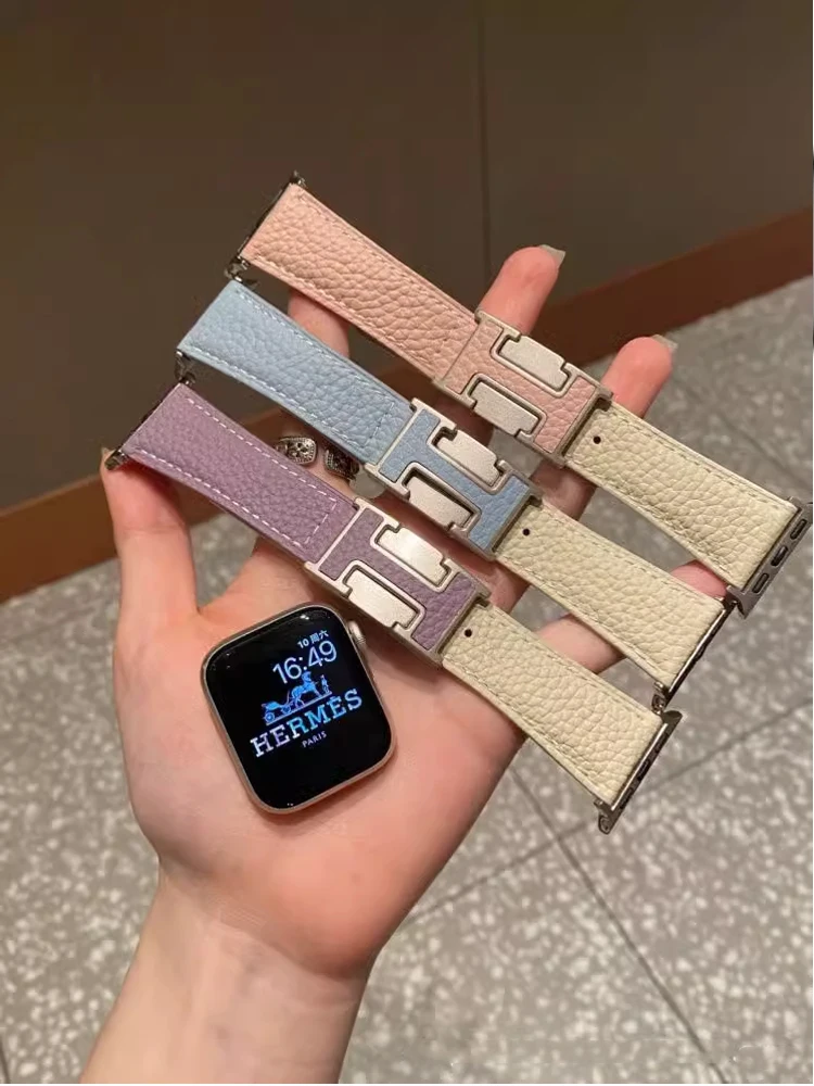 Genuine Leather Straps for Apple Watch Band 46mm 45mm 44mm 42mm 40 41mm 49mm correa bracelet iWatch series 10 9 7 8 6 5 se ultra