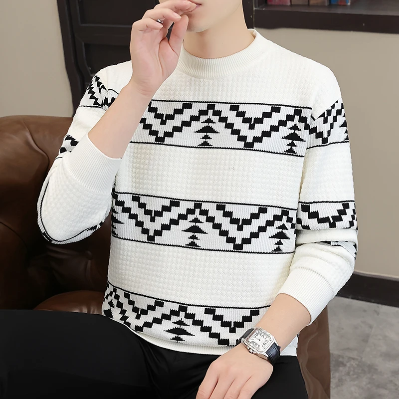 Striped Pullovers Knitted Sweater Men Knitted Tops Pull Autumn Winter Sweaters Male Striped Knit Jumper Clothing