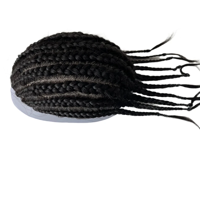 أنظمة الشعر البشري الهندي العذراء # 1B أسود اللون كورنو الضفائر الحرير قاعدة الشعر المستعار 8x10 وحدة الحرير للرجال