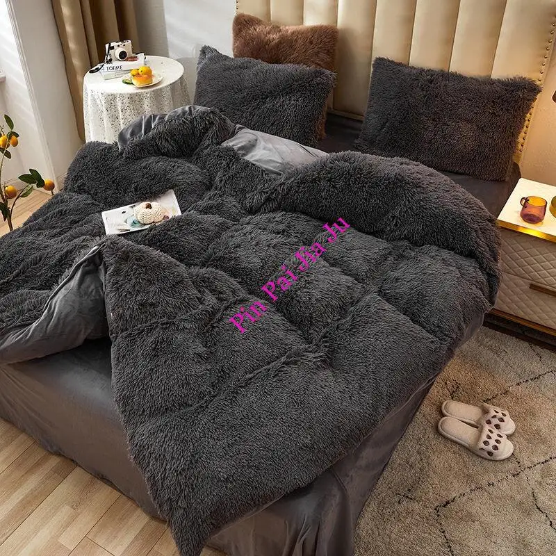 1PCS Winter warm plush duvet cover pink mink velve+fluffy flannel quilt cover 220x240 king size luxury double bed bedding