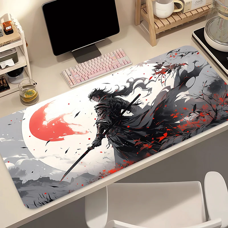 Резиновый коврик для мыши, игровой коврик для мыши, ноутбук, луна, самурай, расширенный настольный коврик, аксессуары для ПК, коврик для клавиатуры, компьютерный коврик для стола с драконом