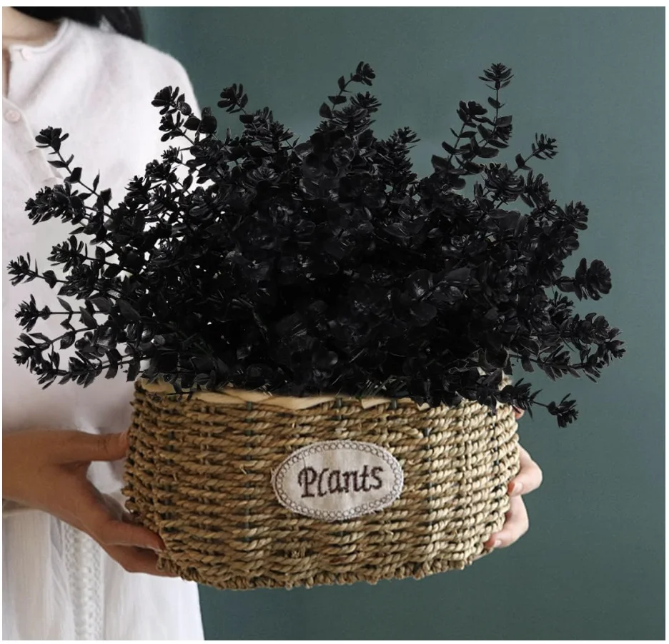 

Черные искусственные цветы, искусственные уличные растения, устойчивые к ультрафиолетовому излучению, кусты зелени из искусственного пластика, подвесной горшок для дома и снаружи