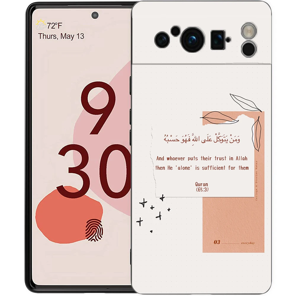 كلمات يقتبس حافظة هاتف إسلامية لهاتف جوجل بيكسل 9 8 7 6 برو 8A 6A 7A 5G غطاء أسود مقاوم للصدمات Fundas