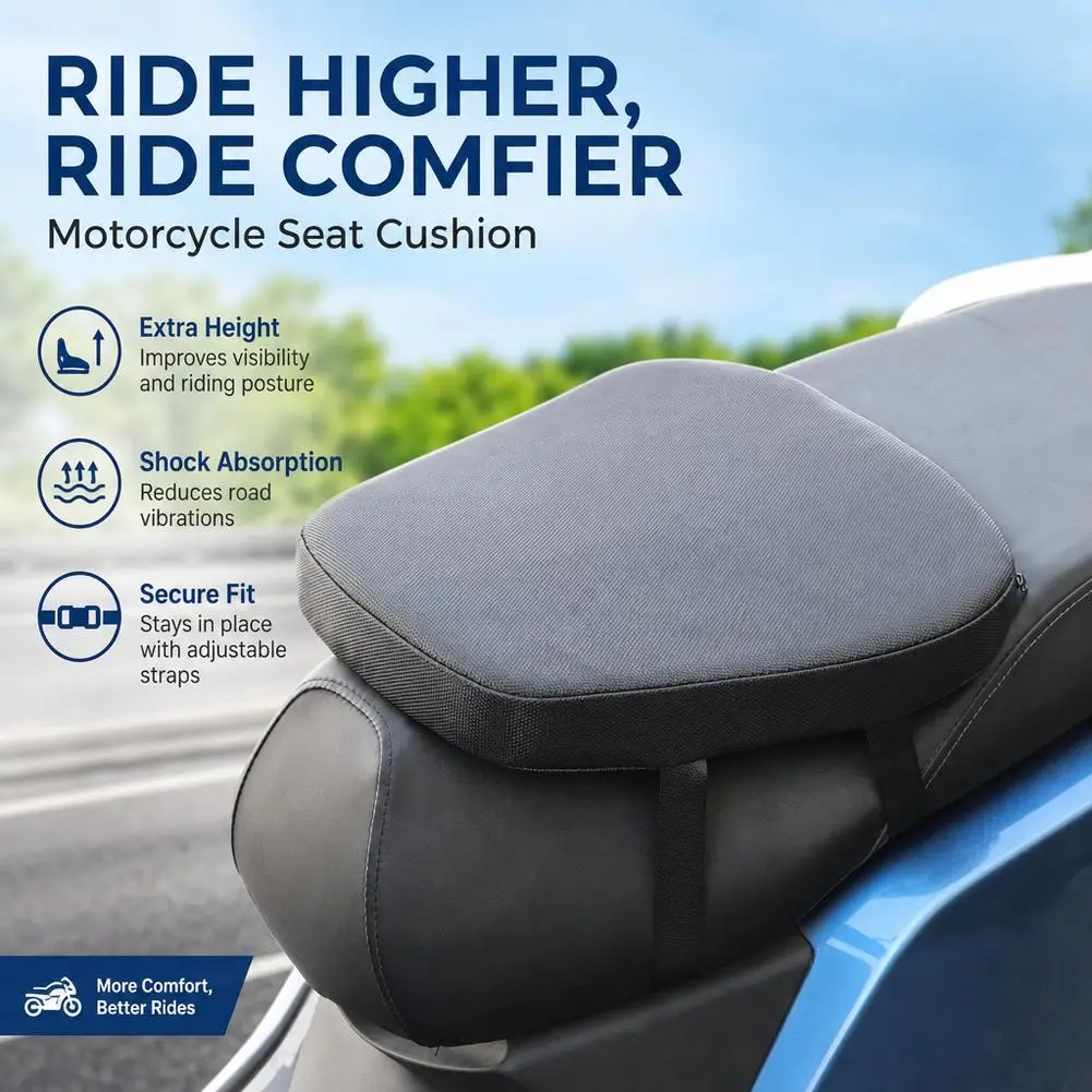 High Density Foam Motorcycle Scooter Seat Pad 5cm Thick Shock Absorbing Saddle Cushion for Food Delivery Riders and Commuters