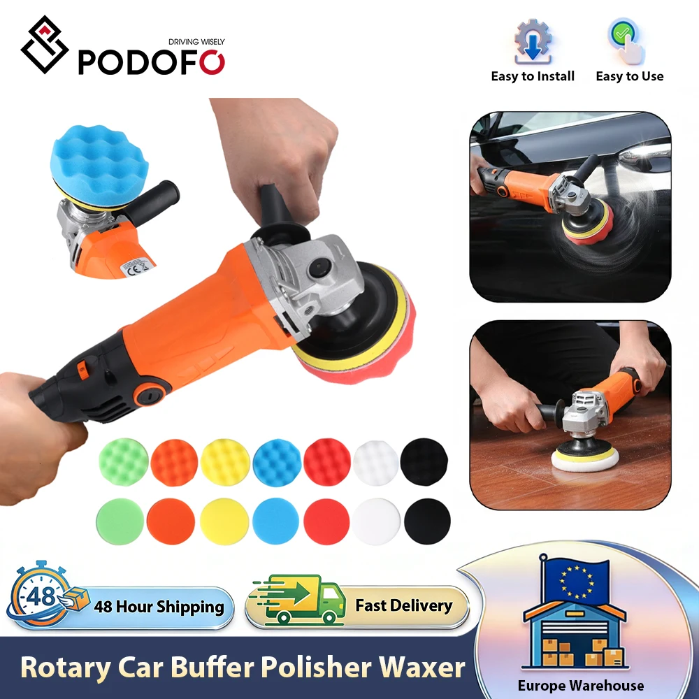 Podofo Herramienta de Pulido para Autos de 1200W con Velocidad Variable de 8800 RPM, Pulidora y Enceradora para Muebles y Automóviles con 14 Ruedas de Esponja