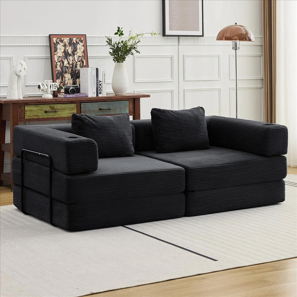 Modernes Frei Kombinierbares Modulares Ecksofa Olivgrüner Cord Convertible Couch mit Getränkehaltern Platzsparende Möbel – Detail 34