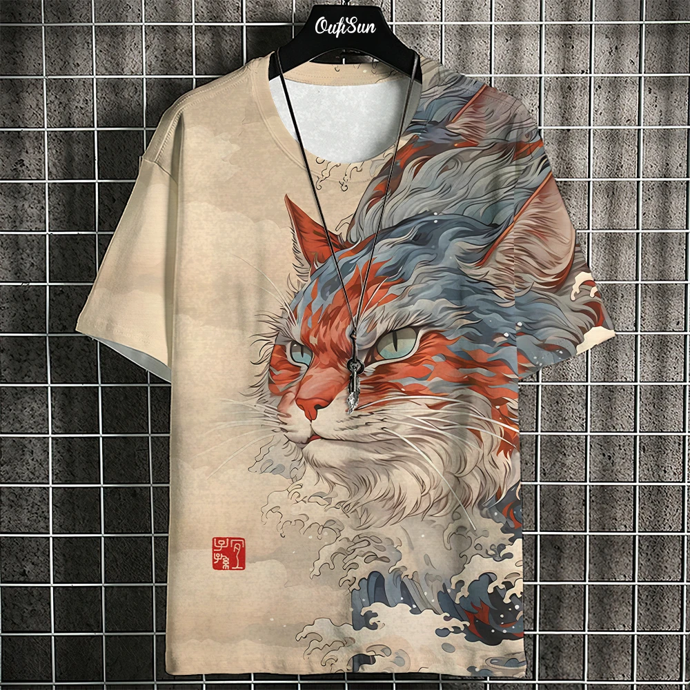 Retro Men\'s T-Shirt Animal Print Short Sleeve T-Shirt Ukiyo-E Print Oversized T-Shirt For Men Summer Quick Dry Tee Harajuku Tops