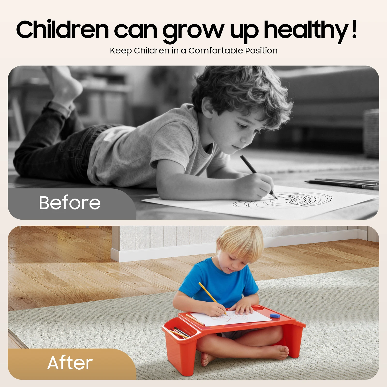 6 Pcs Kids Lap Desk Tray, Plastic Breakfast Lap Desk Trays with Side Pockets and Slot, for Eating, Writing, Drawing, Game