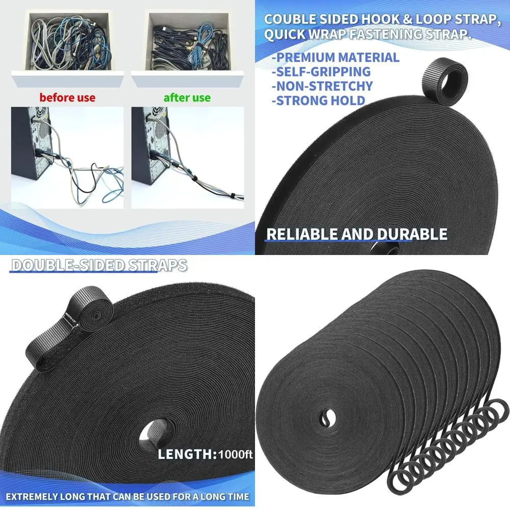 

Многоразовые регулируемые кабельные стяжки длиной 300 м (1000 футов), шириной полдюйма, для организации и упорядочивания проводов, идеально подходят для дома и офиса.
