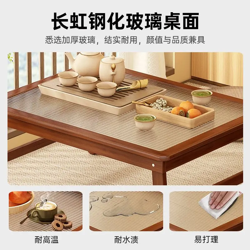 Foldable table, bay window table, children's student learning table, low dining table tempered glass