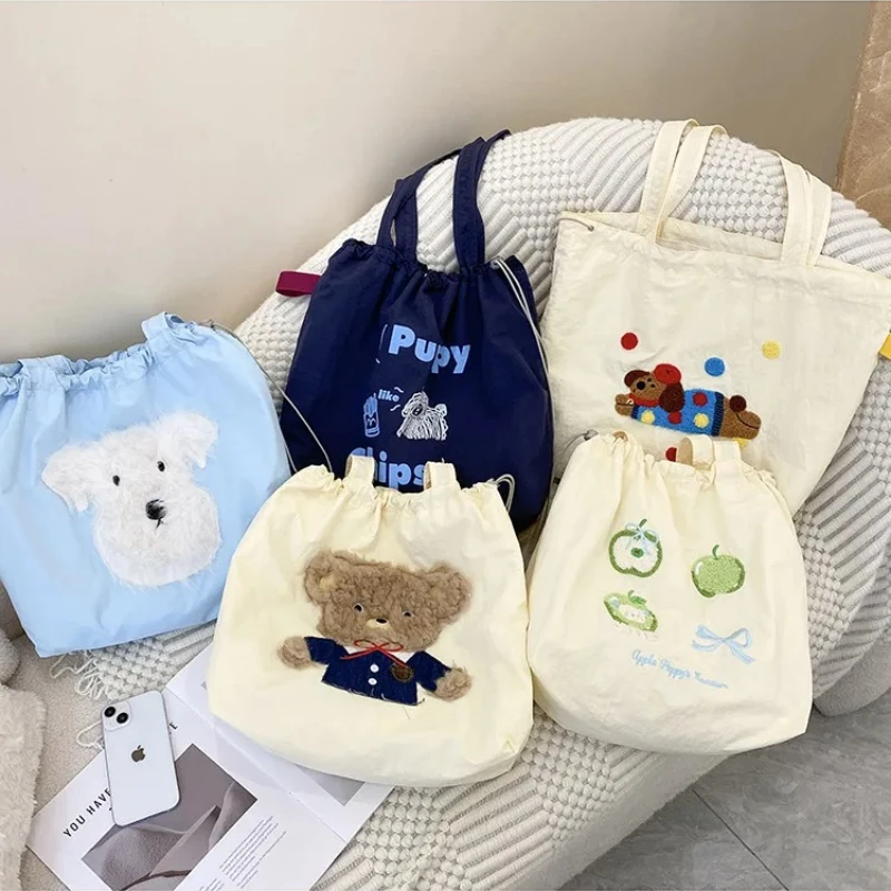 

Simple Women's Shoulder Bag Lovely Cartoon Embroidery Female Shopping Bags Large Capacity Commuter Shoulder Bags