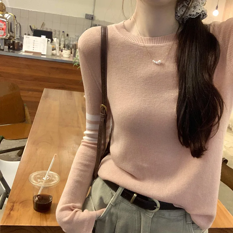 

Knitted sweater women's inner bottom top lazy style outfit 2024 new autumn and winter versatile sweater high-end striped bottom