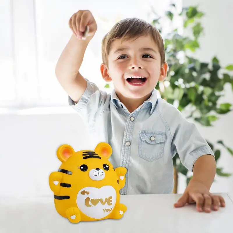 Coin Bank Box Waterproof PVC Cute Tiger Money Bank Large Capacity Toddler Financial Management Toy Cartoon Animal Coin Jar For