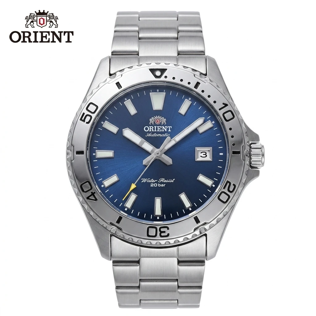 Orient Men Japanese Luxury Diver Automatic Watch 200M 20Bar Waterproof Luminous Blue Dial Stainless Steel Sport Wristwatch