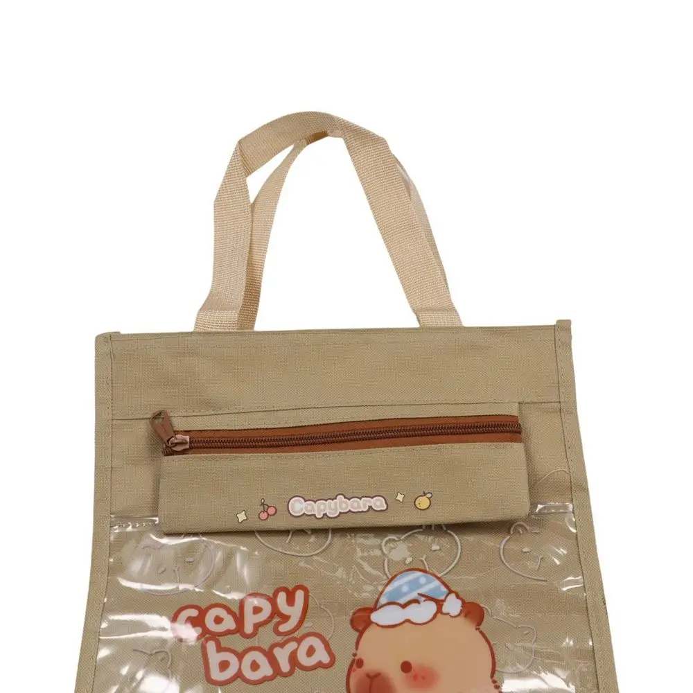 

Lightweight Capybara Handbags Transparent Pocket Large Capacity Canvas Tote Bags School Supplies With Pencil Case