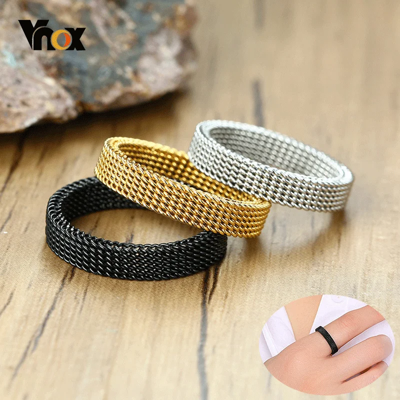 Vnox Men\'s Mesh Wedding Bands Rings for Women 4mm 10mm Wide Stainless Steel Anti Allergy Retro Punk Gothic Unisex Jewelry