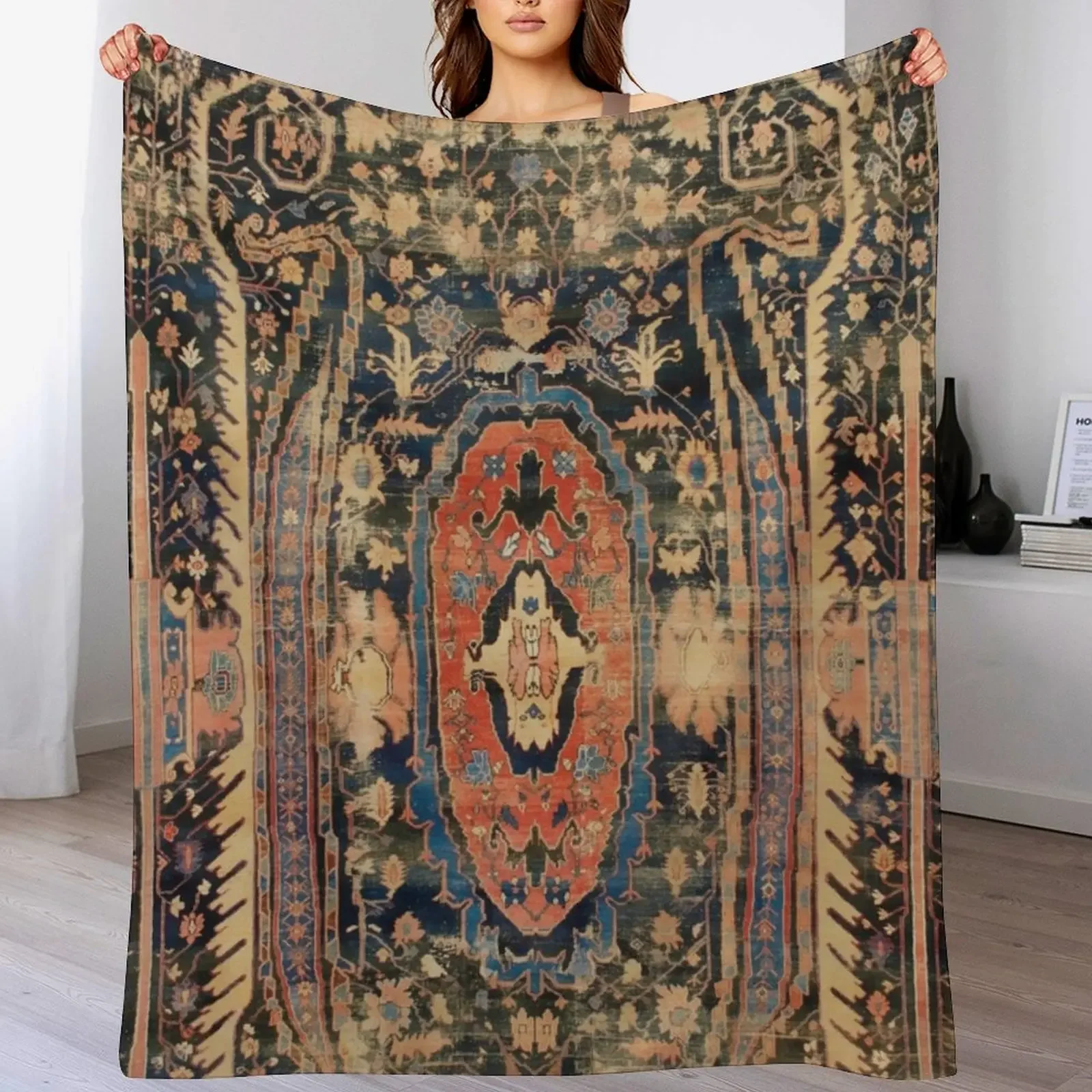 

Ziegler Sultanabad West Persian Rug Print Throw Blanket Decorative Throw Bed covers Soft Plush Plaid Flannels Blankets