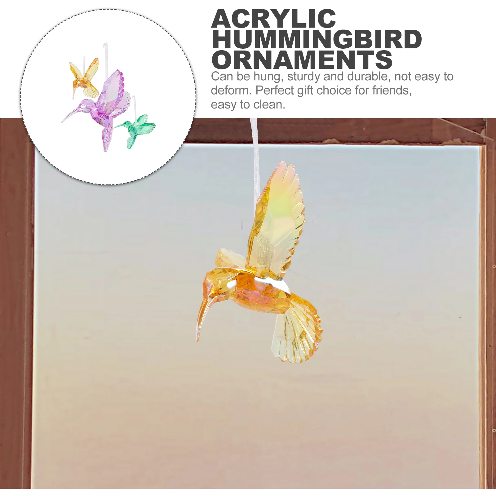 

3Pcs Acrylic Hummingbird Ornament Hanging Pendant Decor for Wedding Ceiling Fireplace Party Indoor Outdoor Use