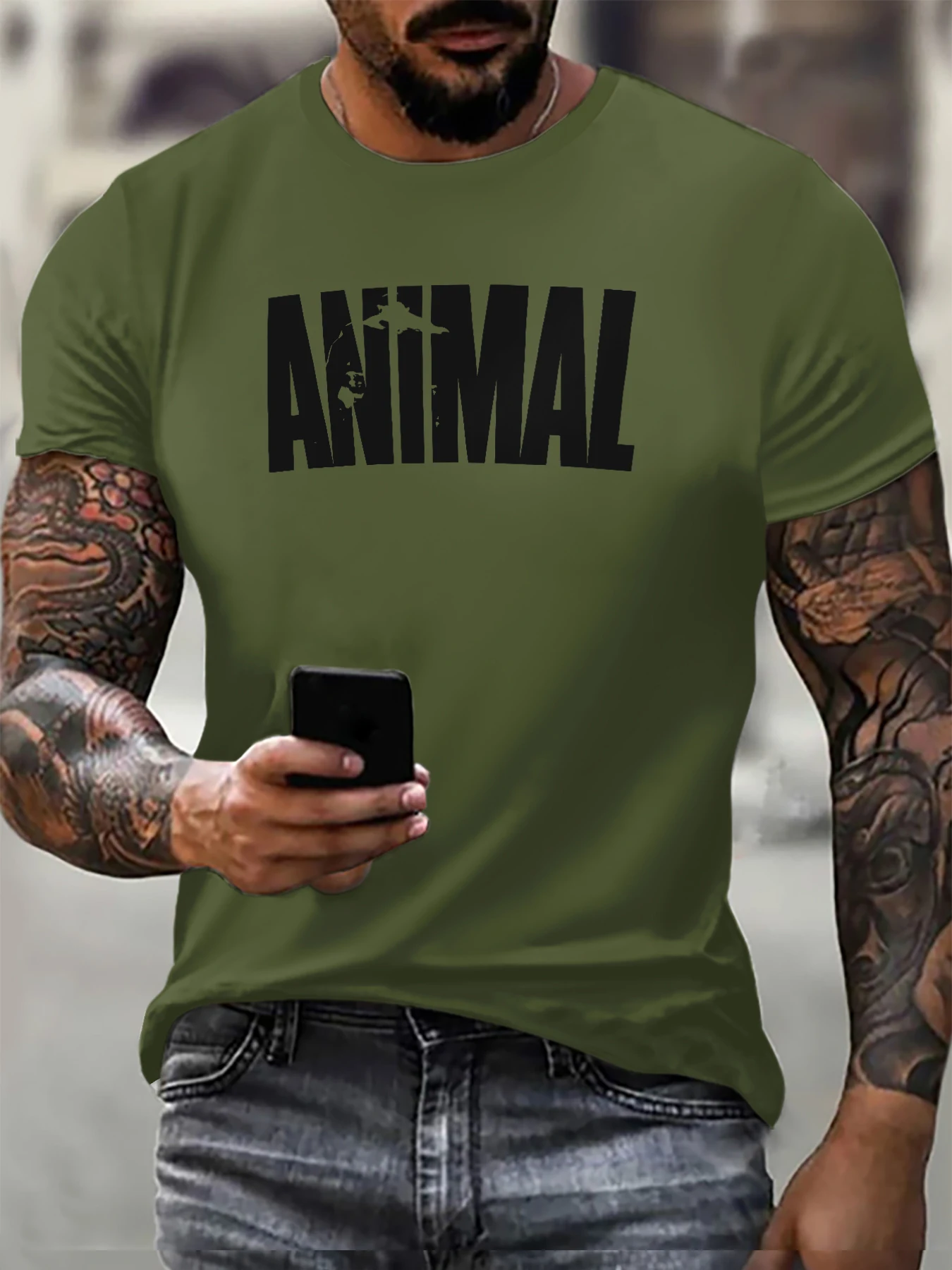 

Animal English Letter Pattern Men's Fashion T-Shirts Summer Short Sleeve Street 3D Printing Male Tee 6XL Plus Size Casual Tops