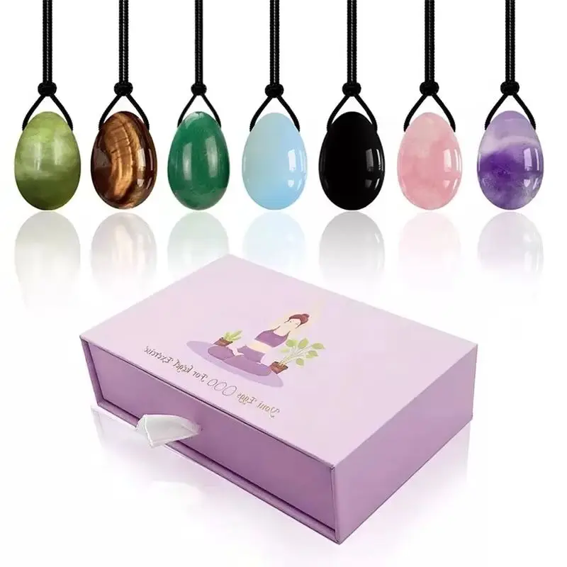 

Natural Rose Quartz Yoni Egg Set White Crystal Obsidian Jade Massager Women Kegel Exerciser Vaginal Muscles Balls With Gift Box