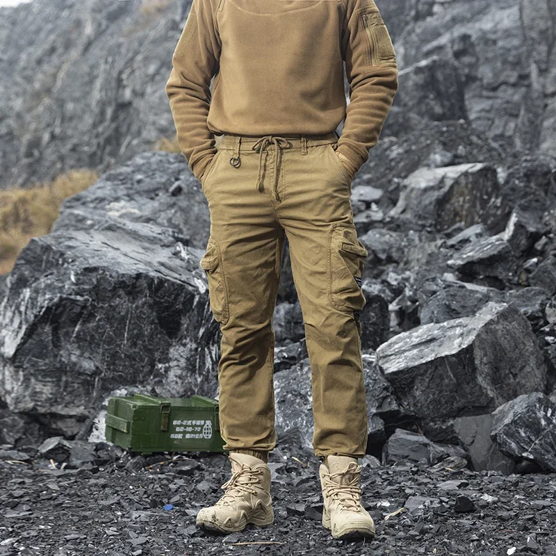 Men Fashion Casual Sports Pockets Cargo Pants Overalls Safari Style Trousers Elastic Waist Pure Cotton Casual Work Pants 8555 view 5