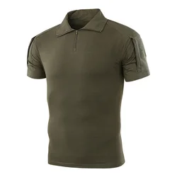 Tactical Men's Short Sleeve Softair Shirt Camoufalge Combat Shirt Zipper Cotton Hiking Airsoft T Shirts Climbing Tee for Men