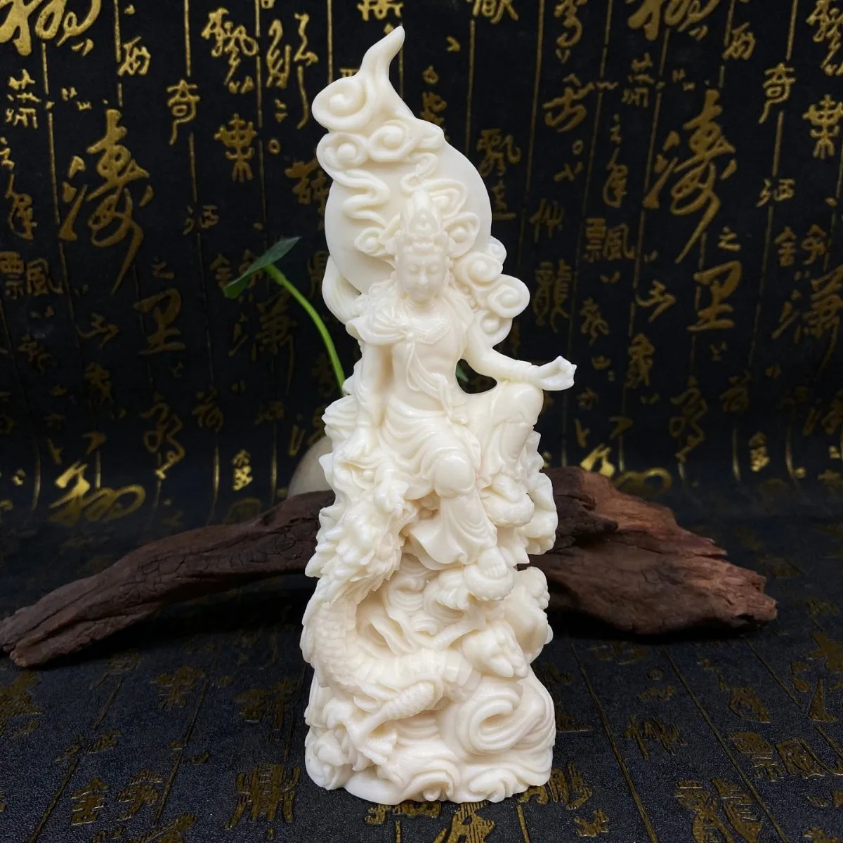 Ivory Nut Carved Dragon Riding Free Guanyin Statue Home Decor Office Desktop Craft Figurine Ornament