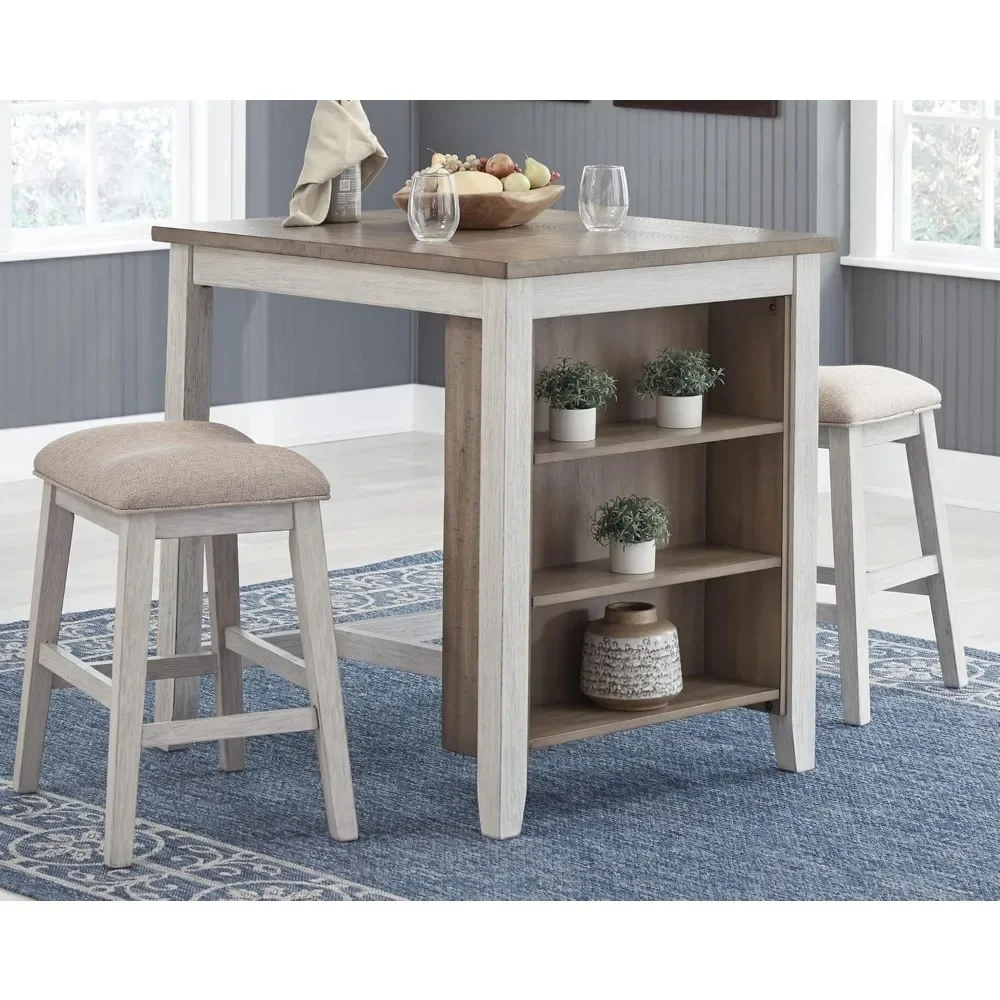 Ashley Skempton 3 Piece Counter Height Dining Set, Includes Table and 2 Barstools, Whitewash Bar Stools