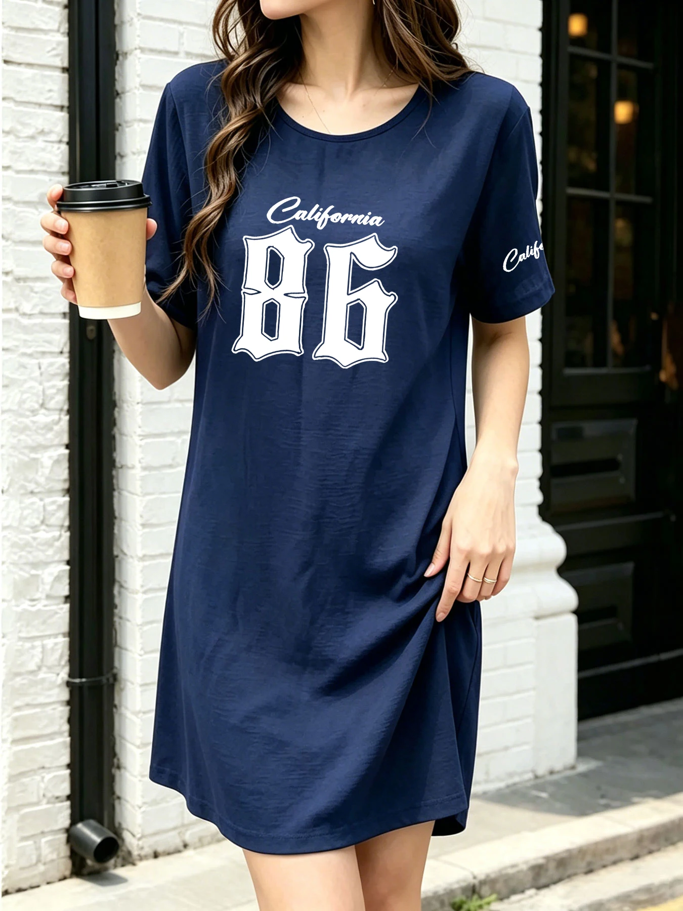 

Summer Thin Breathable American-Style T-Shirt Dress California 86 Digital Print Loose Mid-Length Dress Versatile