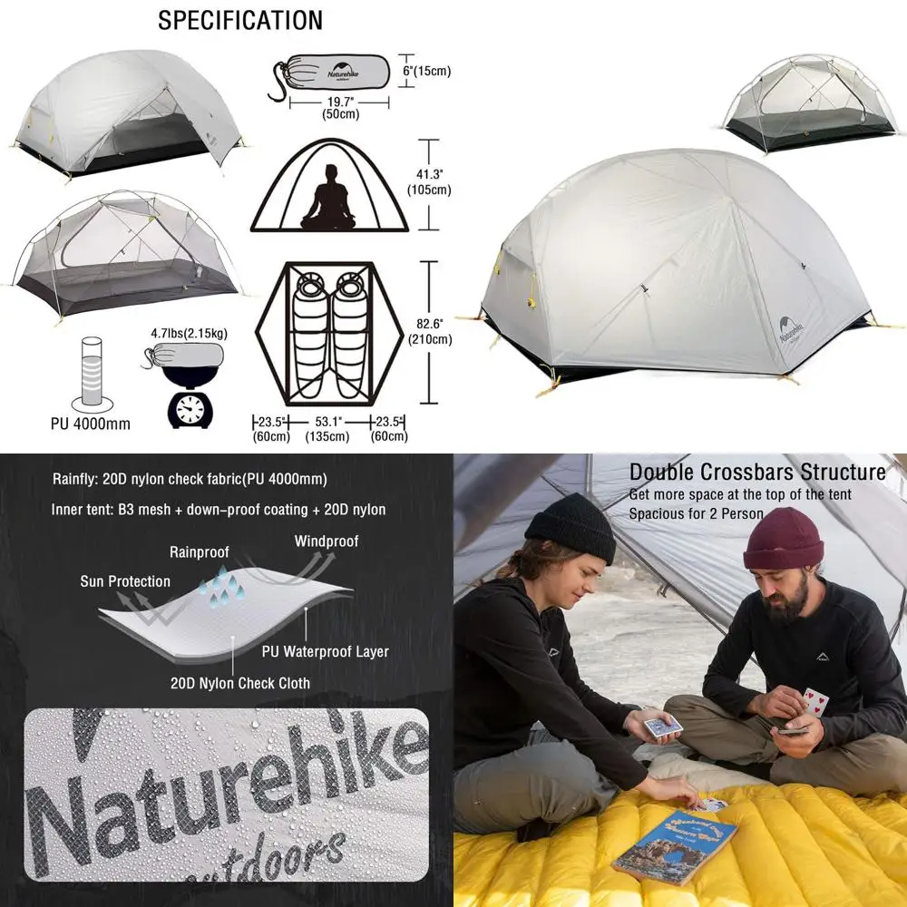 

Lightweight 2-Person 3-Season Waterproof Hiking Tent with Easy Setup and Double Layer for Camping, Hunting, and Travel