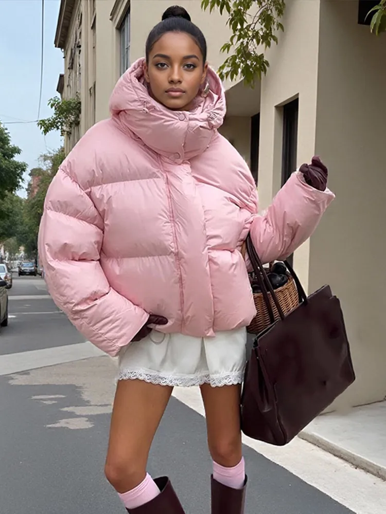 

Vintage Deep Purple Hooded Coats Women Fashion Solid Color Long Sleeve Zipper Warm Loose Coat Lady Elegant Daily Street Outwear