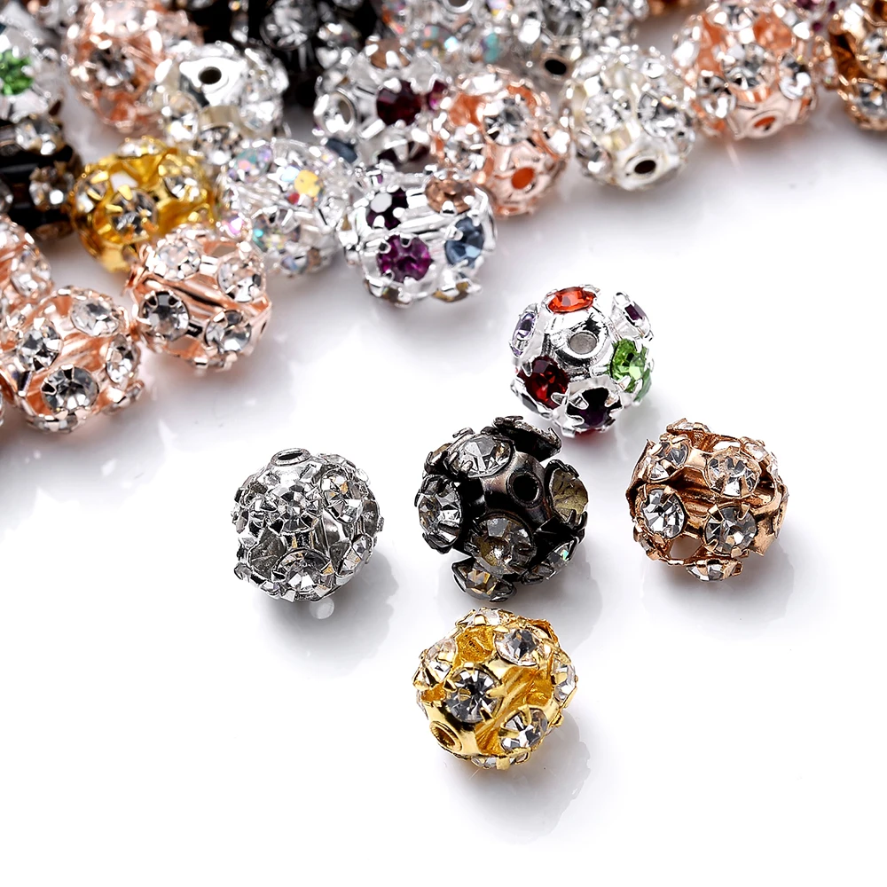 30 Stück Metalllegierungs-Strassperlen, gemischt 6, 8, 10 mm, glitzernde Kristall-Abstandsperlen für Armbänder, Halsketten und Schmuckherstellung. – Detail 8