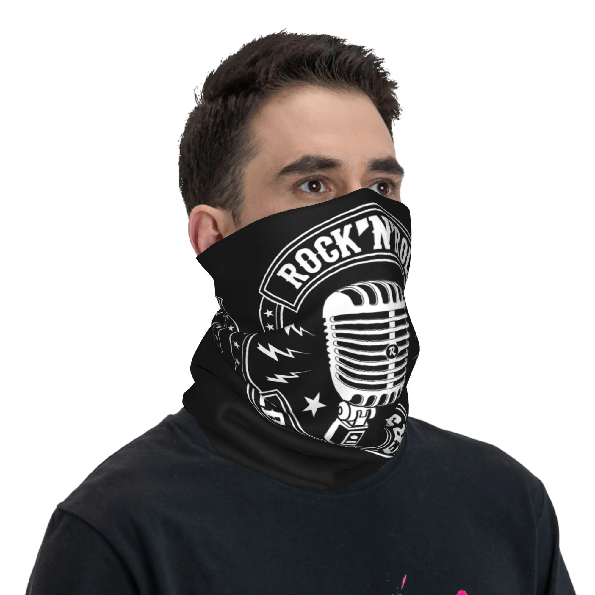 Microphone Rock and Roll Rockabilly Bandana Neck Gaiter Printed Mask Scarf Multi-use Balaclava Hiking Fishing Unisex All Season