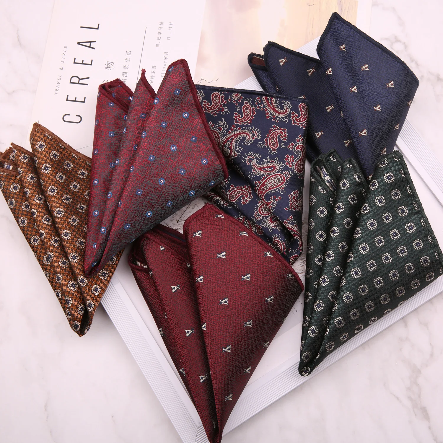 Brown Color Pocket Square For Men Adult Striped Paisley Floral Handkerchief Formal Dress Suit Accessory Navy Solid Hanky Cravat