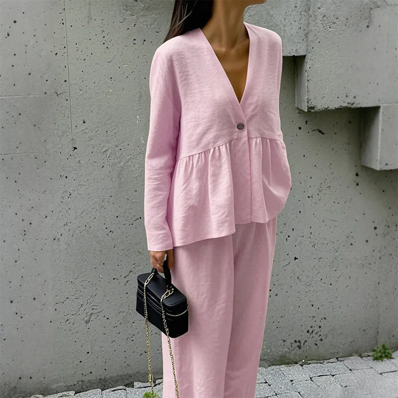 

Повседневная футболка с длинными рукавами для отдыха, прямые брюки, костюм-двойка, женская одежда, осень-зима 202, осень-зима