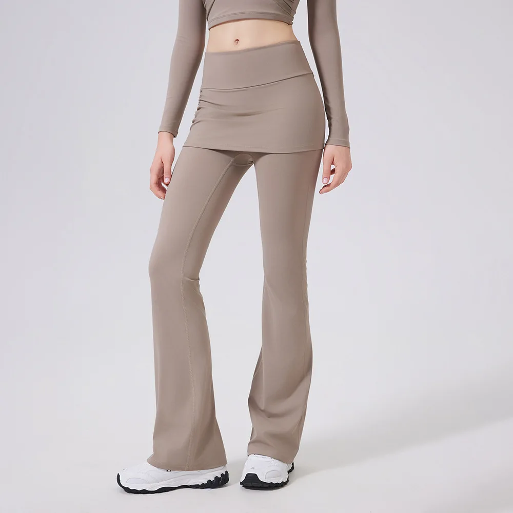 Pers LOGO Custom Women's High Waist Pleated Hip Lifting Naked Yoga Pants Running Sports Pants Hip Wrap Fitness Flared Pants