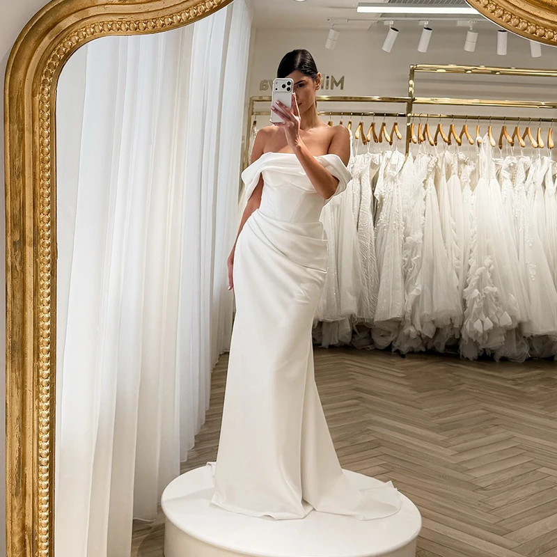 

Eightree Simple Mermaid Wedding Dresses Off The Shoulder Sleeveless Evening Wedding Gown Women Long Bridal Prom Dress Customized
