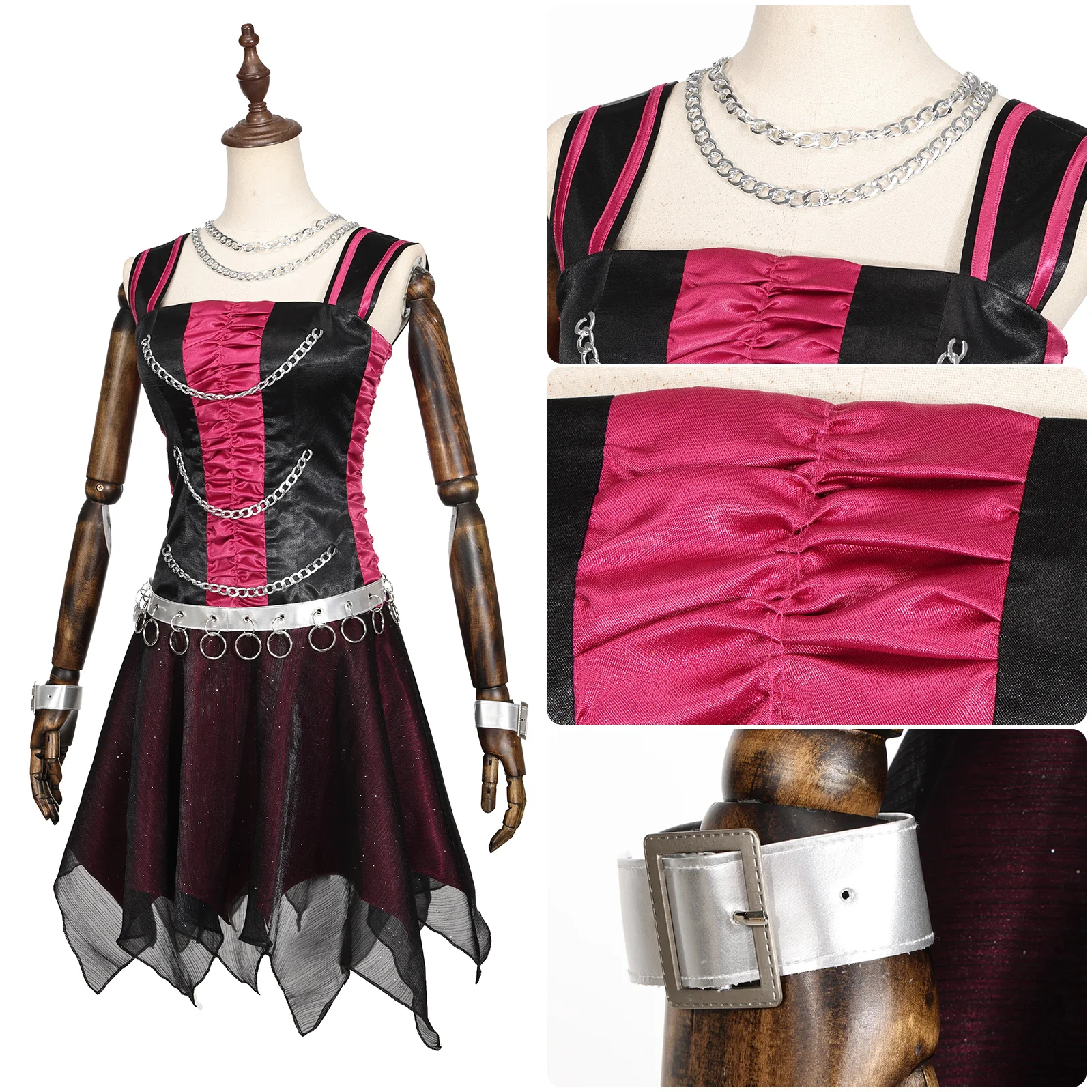 Disfraz de Cosplay de Chica Anime para Mujer, Conjunto de Falda y Camisola con Cadena Estilo Punk Spectra, Uniforme para Fiesta de Halloween y Carnaval 2026