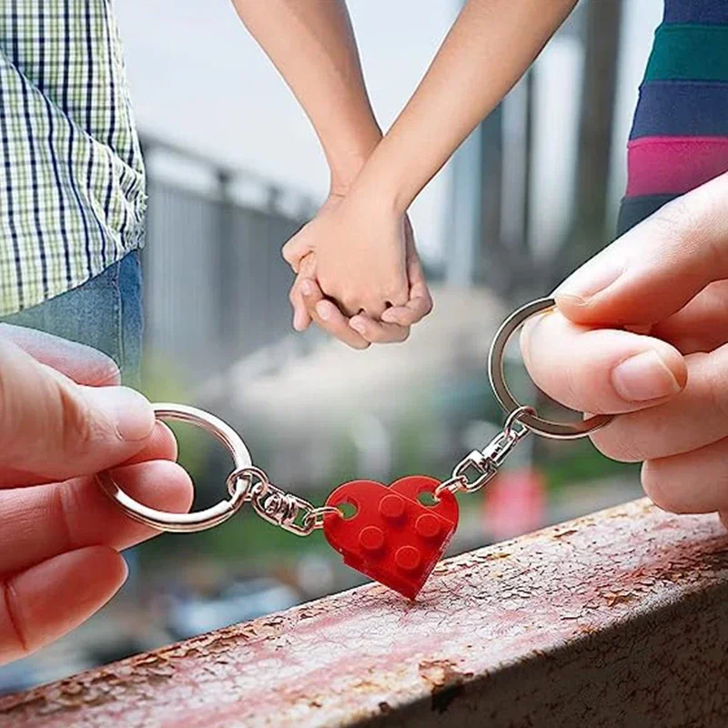 New Brick Keychain for Couples Friendship 2pcs Matching Heart Colorful Keyring Set for Girlfriend Boyfriend Valentine\'s Day Gift