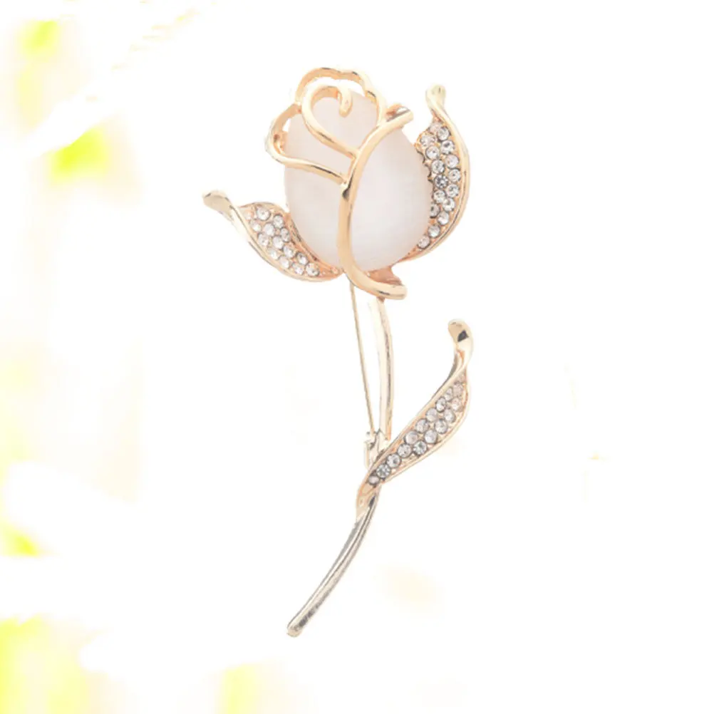 

1Pcs Rose Flower Brooch Elegant Alloy Pin with Opal and Rhinestone Design Fashion Breastpin for Women Girls Clothing Accessory