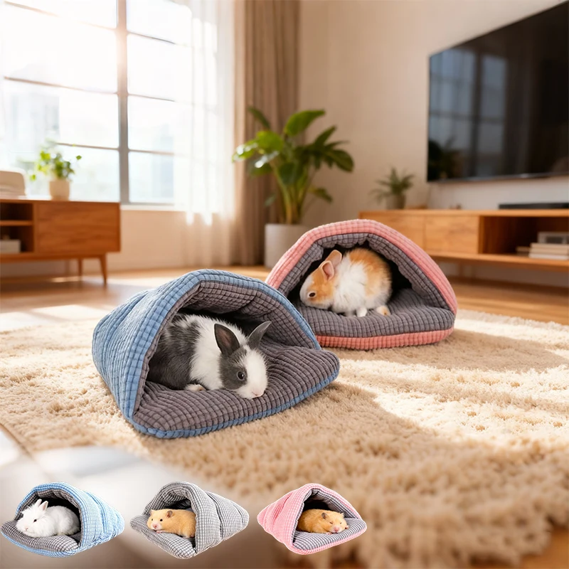 

Polar Fleece Warm Slippers Shaped Pet House Semi Enclosed Design Plush Sleeping Nest Rabbit Squirrel Hamster Small Pet Supplies