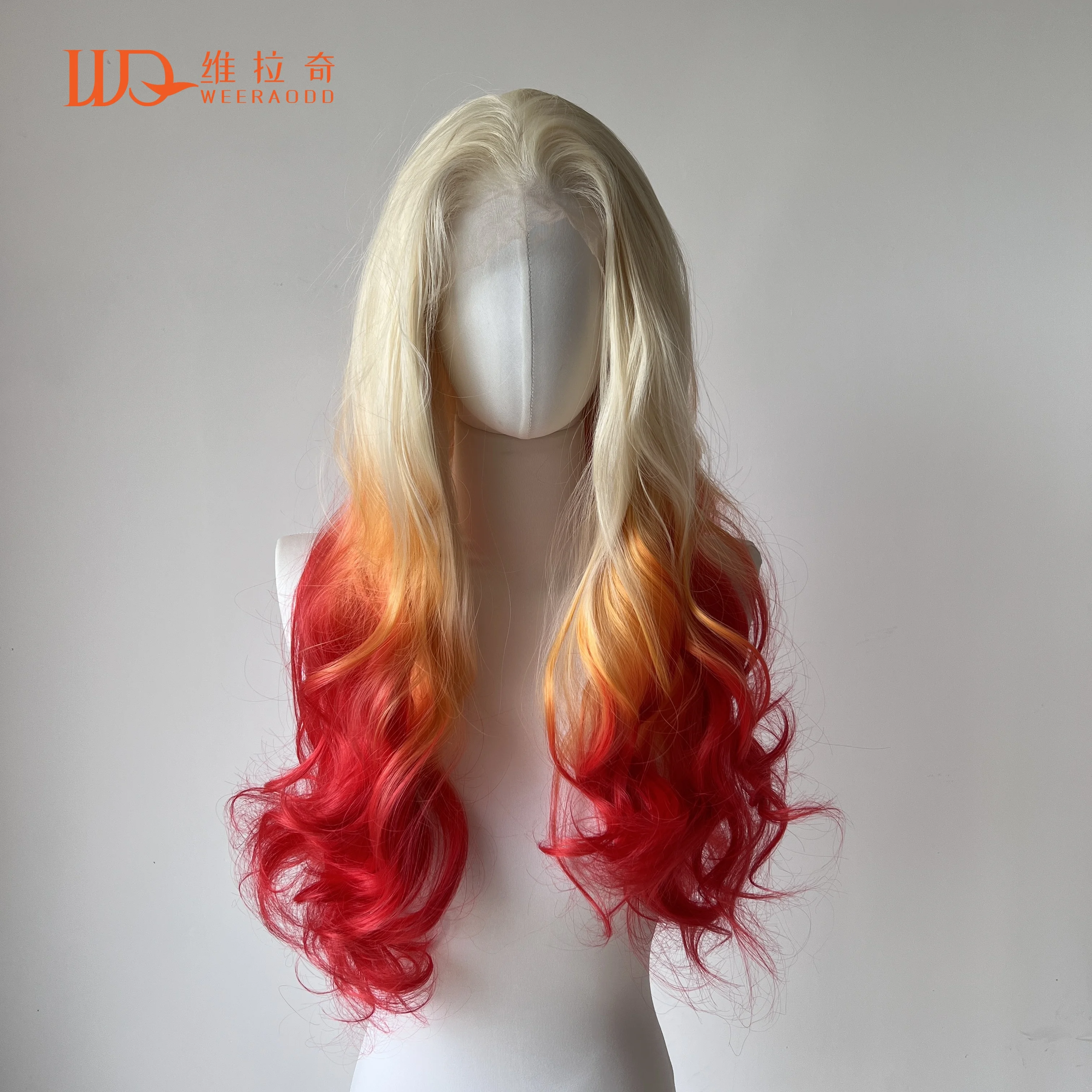 

613 Blonde Ombre Orange Red Synthetic Lace Front Wigs For Women Cosplay Long Curly Heat Resistant Hair Wig Glueless Frontal Wigs