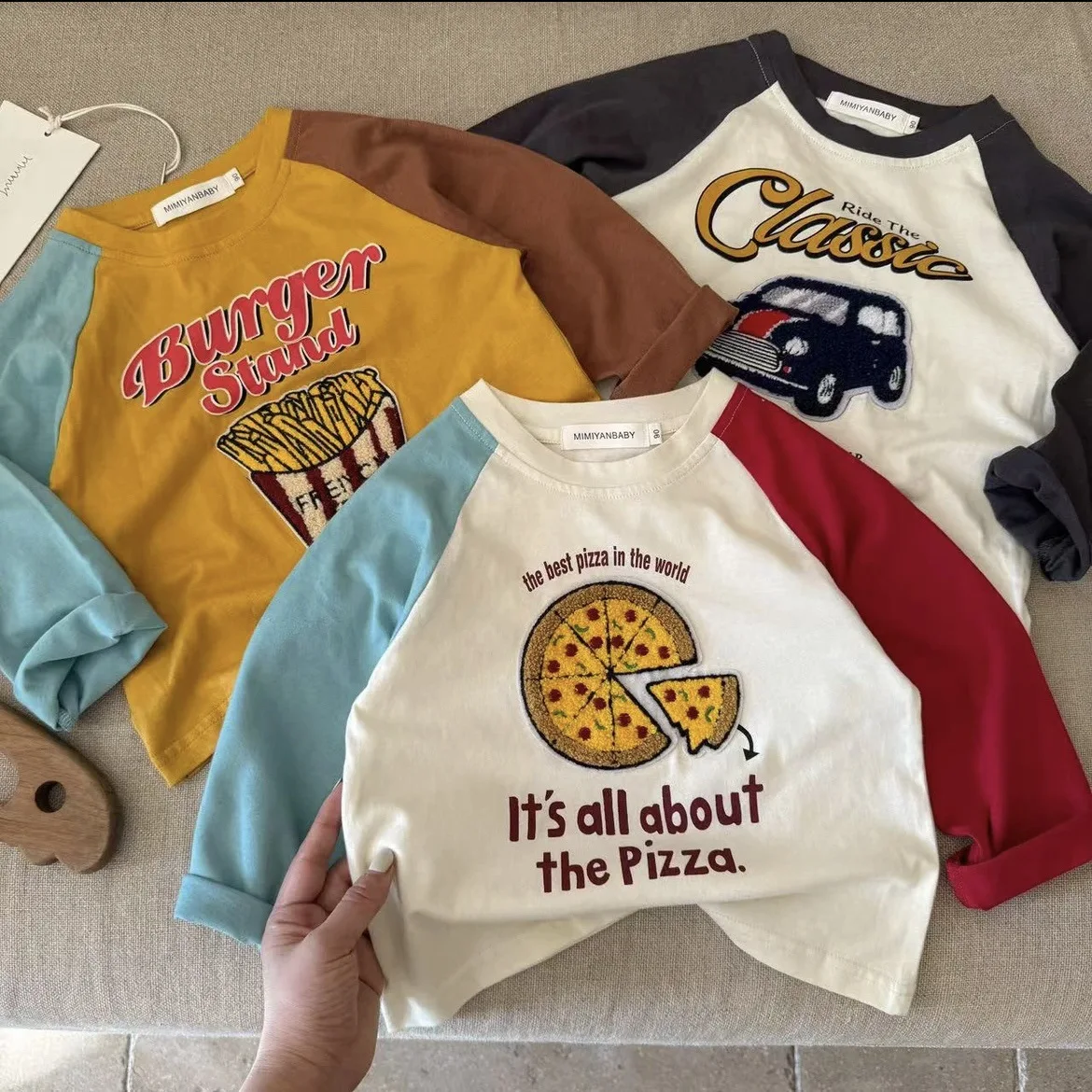 Kids Boys Girls Long Sleeve T Shirt Casual Color Block Raglan Crew Neck Graphic Print Tops Children Spring Autumn Clothes