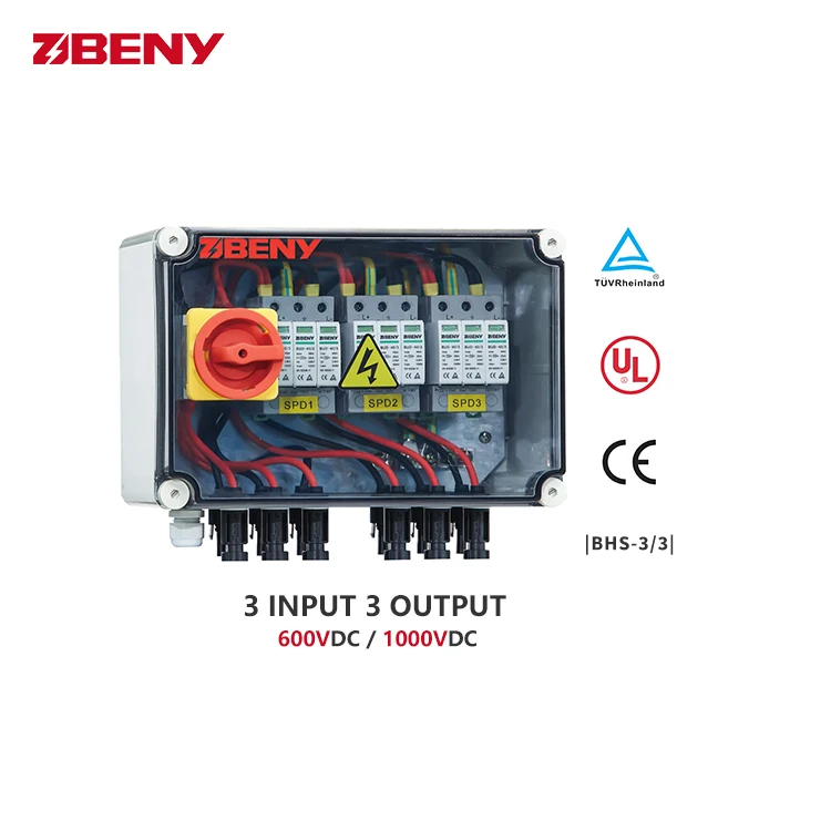 BENY New pv strings dc combiner box 3 input  output hot sale for solar Pv safety