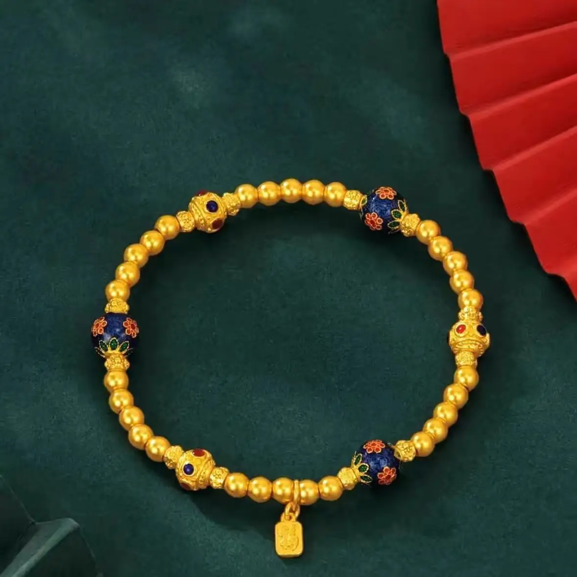 2026 Ancient Sand Gold Bracelet Blessing Accessories High Temperature Enamel Six Petal Flower Round Bead Jewelry For Women Daily