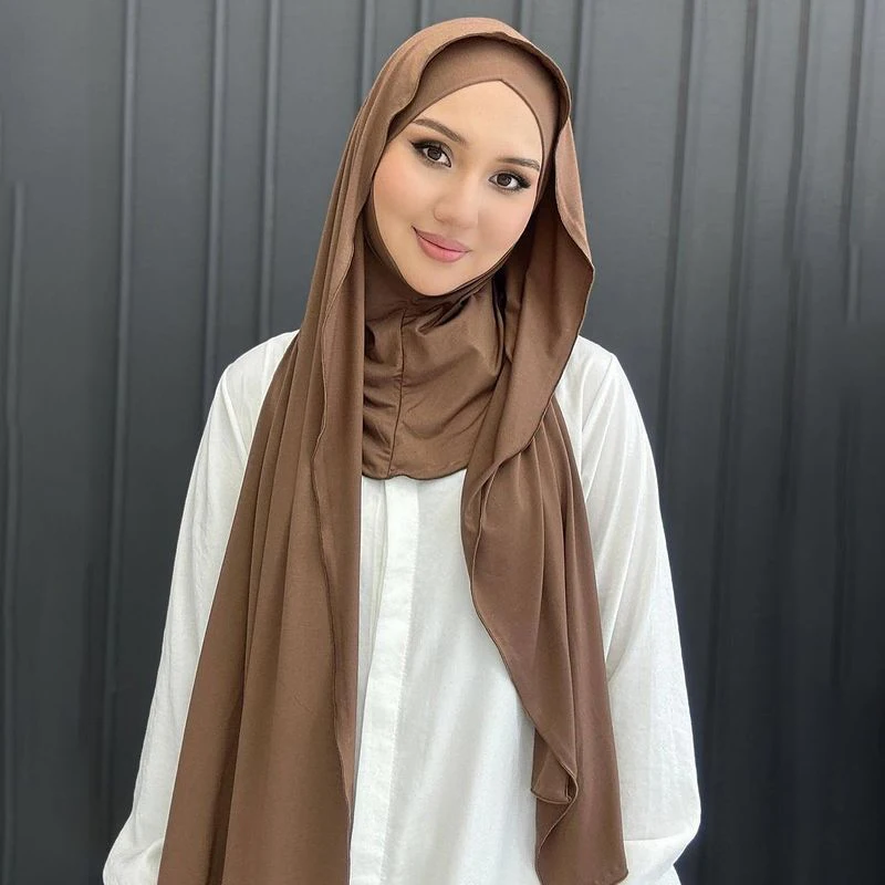 One piece instant wrap hijab ribbed jersey scarves instant hijab fashion muslim hijab with full cover cap