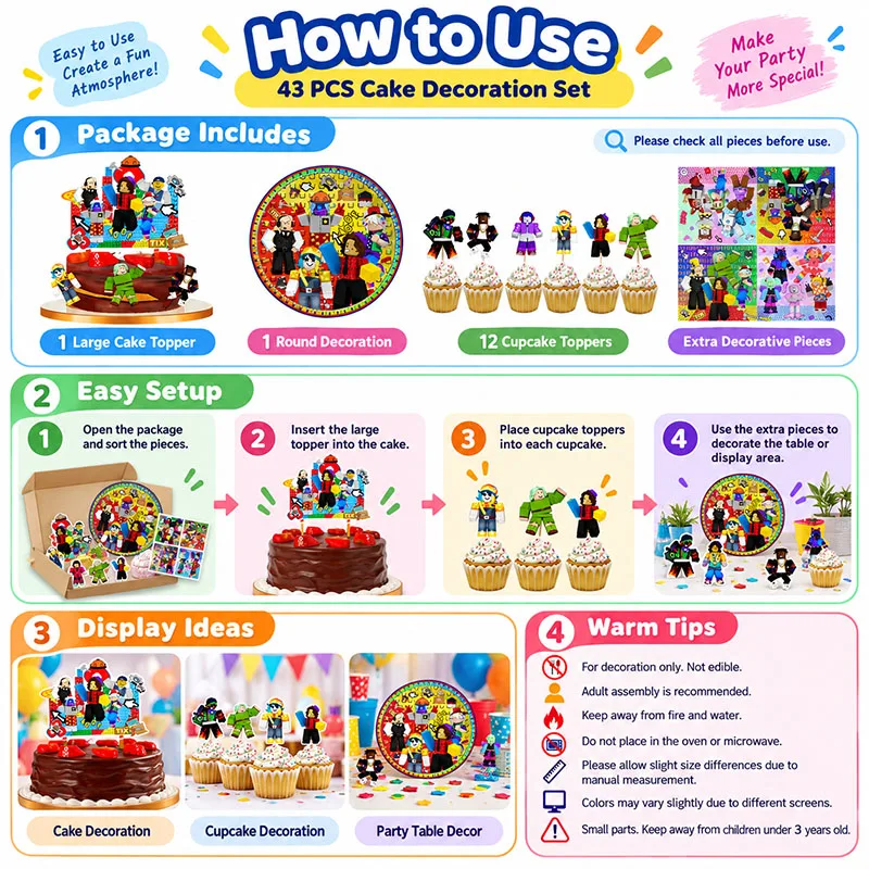 Roblox-Explosionen Einweg-Becher, Teller, Strohhalme, Servietten, Cupcake-Ballons, Cartoon-Geburtstagsparty-Dekorationen für drinnen und draußen – Detail 3